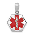 14K White Gold Textured Back Enameled Medical Disk Pendant