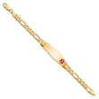 14K Medical Soft Diamond Shape Red Enamel Flat Figaro Link ID Bracelet