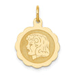 14k Girl Head on .013 Gauge Engravable Scalloped Disc Charm