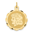 14k Girl Head on .011 Gauge Engravable Scalloped Disc Charm