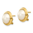 14k 10-11mm White Freshwater Cultured Mabe Pearl Omega Back Earrings - Birthstone Company