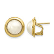 14k 10-11mm White Freshwater Cultured Mabe Pearl Omega Back Earrings - Birthstone Company