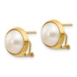 14k 10-11mm White Freshwater Cultured Mabe Pearl Omega Back Earrings - Birthstone Company