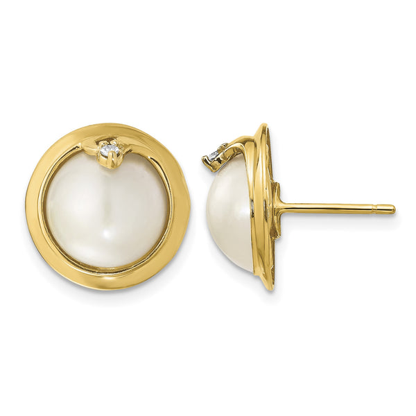 14k 10-12mm Cultured Mabe Pearl & Diamond Earrings - Birthstone Company