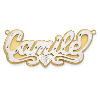 14K 3D Two-tone Satin Diamond-cut Name Plate