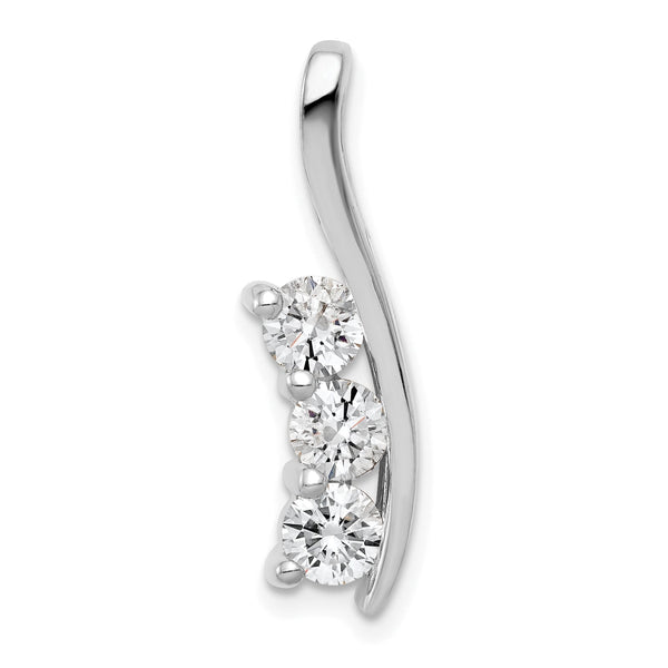 14K White Gold AA Diamond Three Stone Curved Bar Pendant