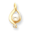 14K 5.5mm White Round Freshwater Cultured Pearl AA Diamond Pendant
