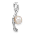 14K White Gold 5.5mm Round Freshwater Cultured Pearl AA Diamond Pendant - Birthstone Company