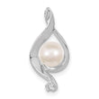 14k White Gold 5-6mm Near Round White Freshwater Cultured Pearl and AAA Diamond Chain Slide - Birthstone Company