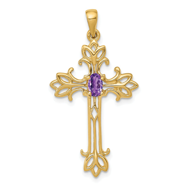 14K Polished Amethyst Cross Pendant