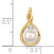 14k 7mm White Round Freshwater Cultured Pearl AA Diamond Pendant