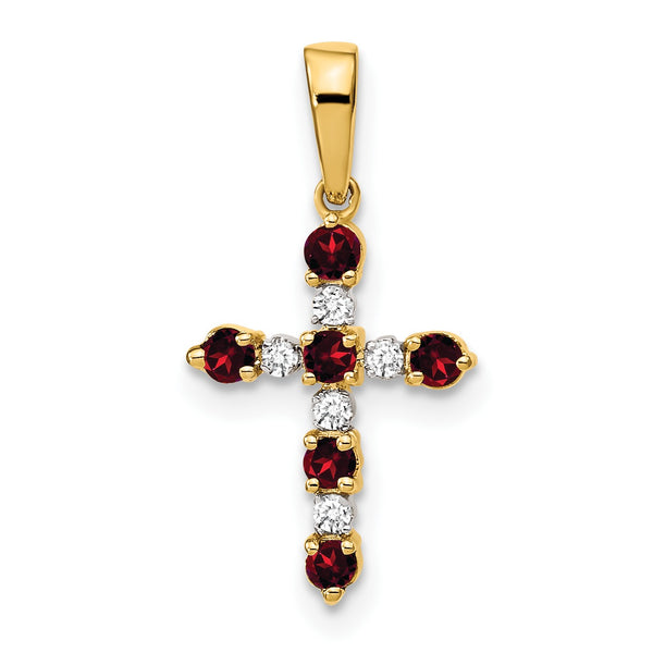 14k Garnet and Diamond Cross Pendant - Birthstone Company