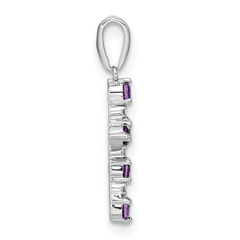 14k White Gold Amethyst and Diamond Cross Pendant
