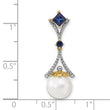 14K Diamond 8-9mm Round FWC Pearl/Created Sapphire Chain Slide - Birthstone Company