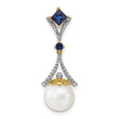 14K Diamond 8-9mm Round FWC Pearl/Created Sapphire Chain Slide - Birthstone Company