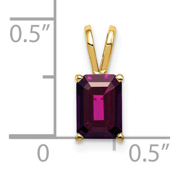 14K 7x5mm Emerald Cut Rhodolite Garnet pendant - Birthstone Company