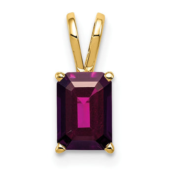 14K 7x5mm Emerald Cut Rhodolite Garnet pendant - Birthstone Company