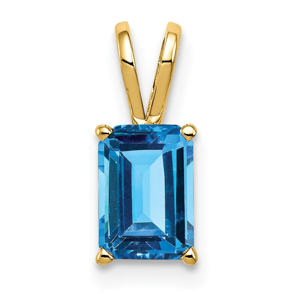 14K 8x6mm Emerald Cut Blue Topaz pendant - Birthstone Company