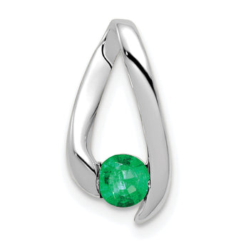 14K White Gold 4mm Emerald Pendant