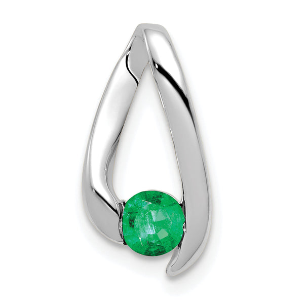 14K White Gold 4mm Emerald Pendant