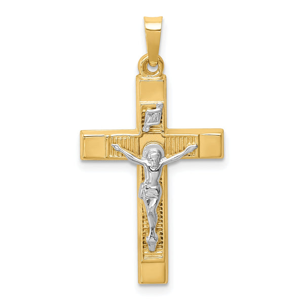 14k Two-tone Hollow Polished Textured Latin Crucifix