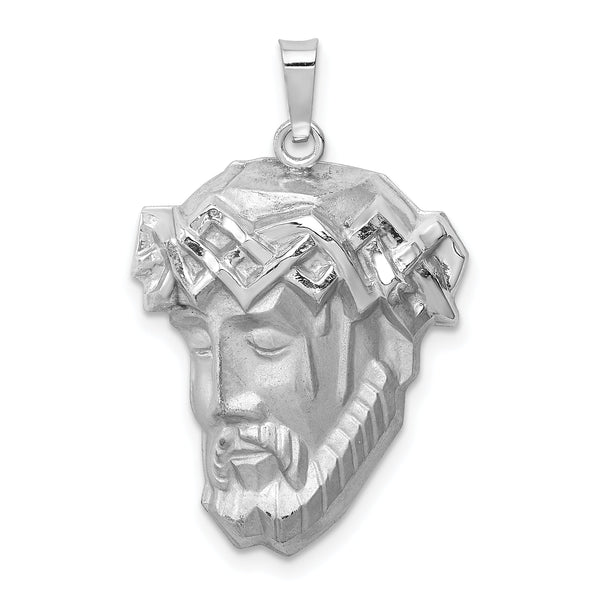 14k White Gold Hollow Polished/Satin Medium Jesus Medal