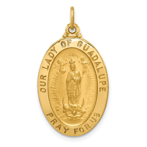 14k Solid Polished/Satin Oval Our Lady of Guadalupe Medal