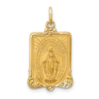 14K Solid Polished/Satin Rectangle Framed Miraculous Medal