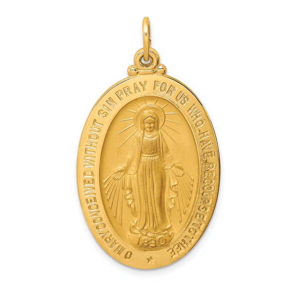 14k Solid Polished/Satin Large Oval Miraculous Medal