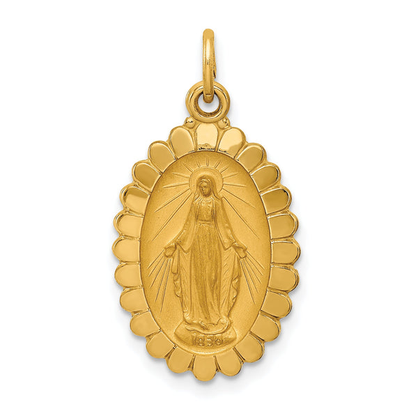 14k Solid Polished/Satin Medium Oval Scalloped Miraculous Medal