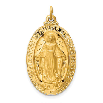 14k Solid Polished/Satin Large Oval Miraculous Medal