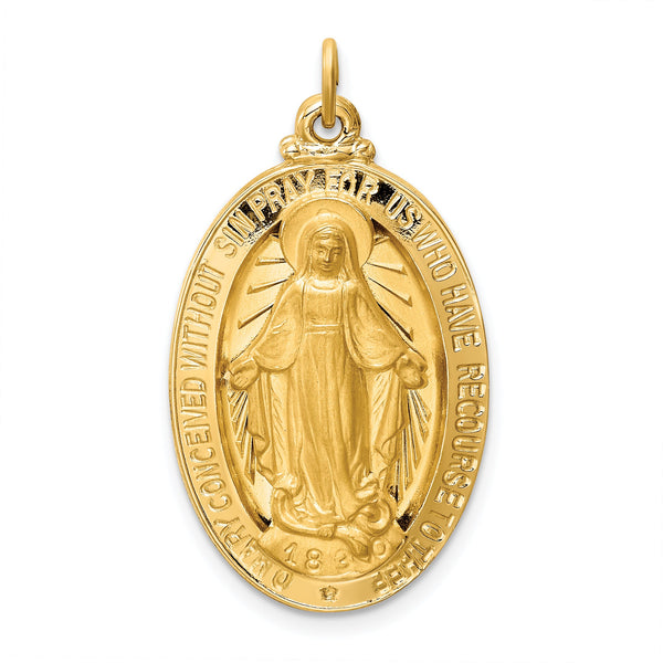 14k Solid Polished/Satin Large Oval Miraculous Medal
