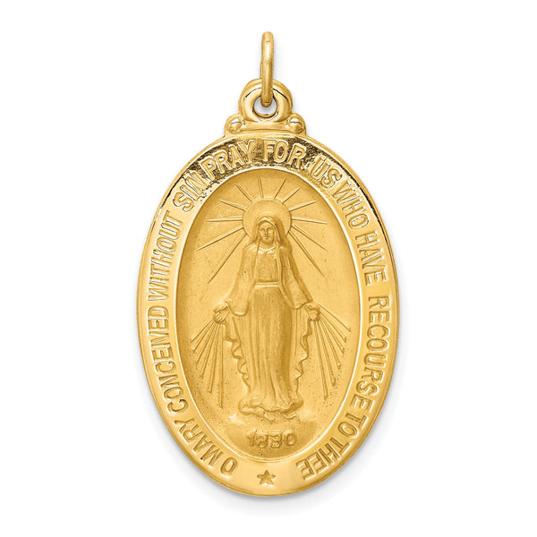 14k Solid Polished/Satin Medium Oval Miraculous Medal
