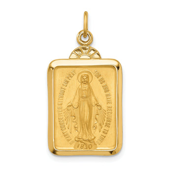 14k Solid Polished/Satin Rectangle w/Fan Top Miraculous Medal