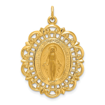 14k Solid Polished/Satin Fancy Pierced Oval Miraculous Medal