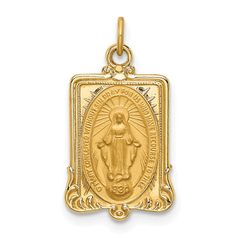 14k Solid Polished/Satin Rectangular Miraculous Medal