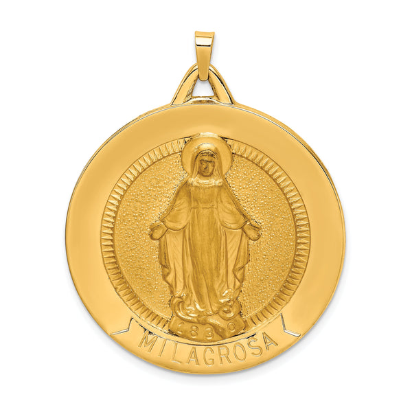 14k Solid Polished/Satin Large Raised Round Milagrosa Medal
