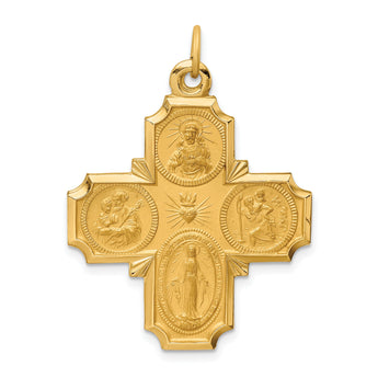 14k Solid Polished/Satin Large 4-Way Medal