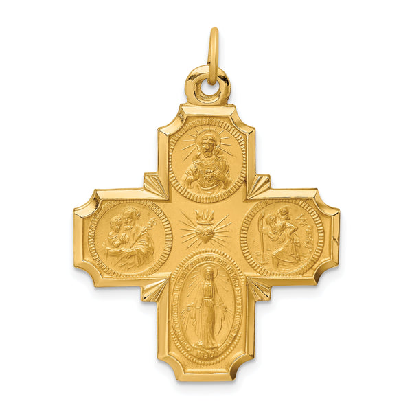 14k Solid Polished/Satin Large 4-Way Medal