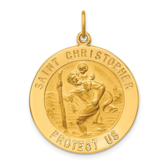 14k Solid Polished/Satin Large Round St. Christopher Medal