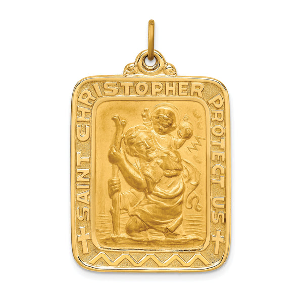 14k Solid Polished/Satin Large Rectangle St. Christopher Medal