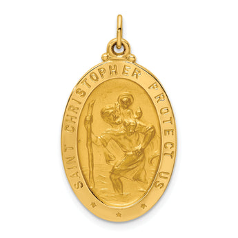 14k Solid Polished/Satin Medium Oval St. Christopher Medal