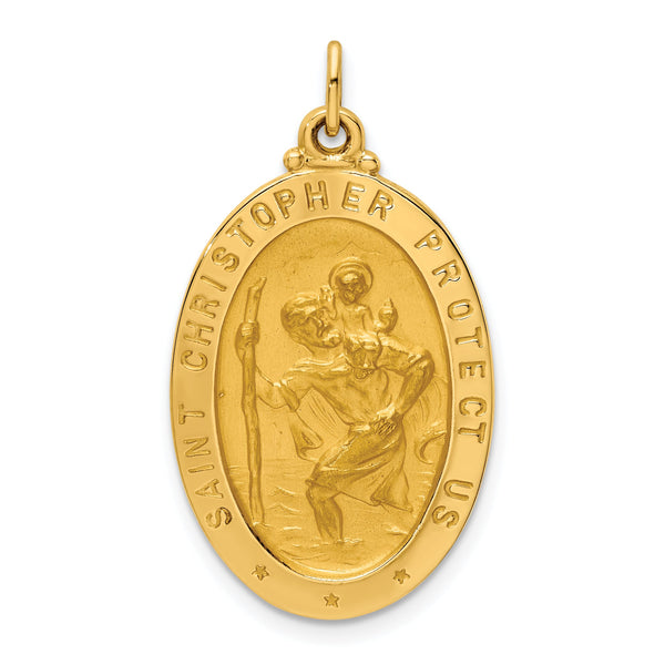 14k Solid Polished/Satin Medium Oval St. Christopher Medal