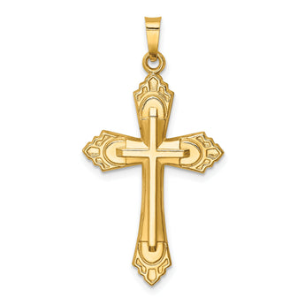 14k Hollow Polished Fleur de Lis Cross