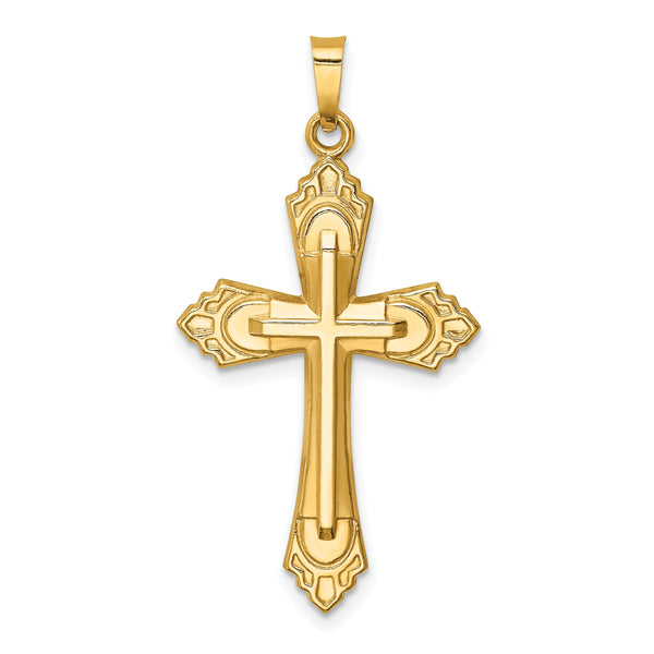 14k Hollow Polished Fleur de Lis Cross