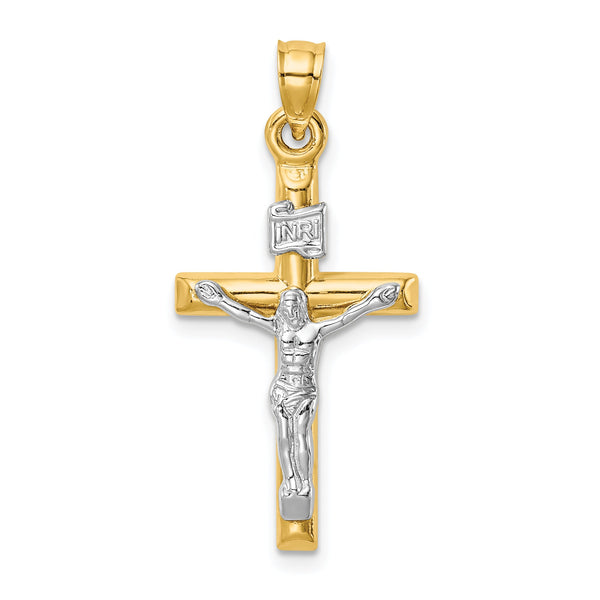 14k Two-tone Hollow Crucifix Pendant