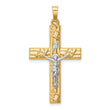 14k Two-tone Hollow Polished Textured & Striped Latin Crucifix