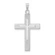 14k White Gold Polished Solid Striped Double Cross Pendant