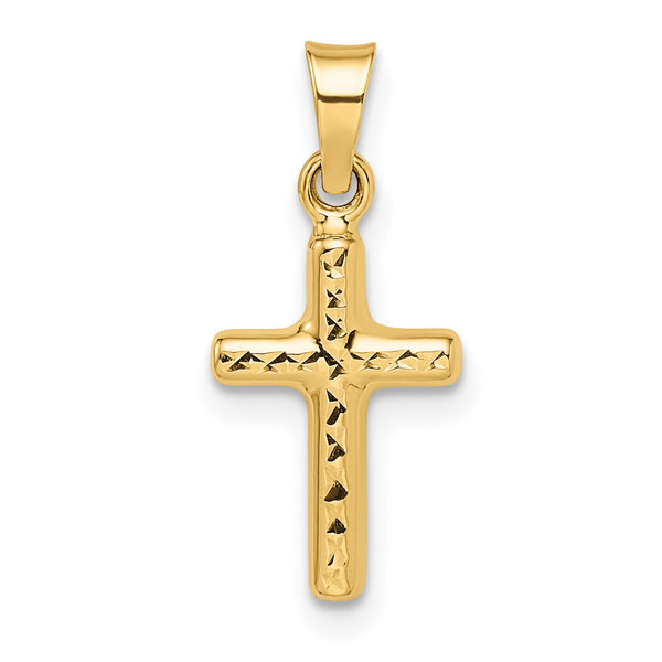14k Polished Diamond-cut Reversible Puffed Cross Pendant