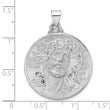 14k White Gold Polished and Satin Hollow Jesus Face Disc Pendant